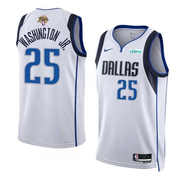 Mens Dallas Mavericks #25 P.J. Washington Jr. White 2024 Finals Association Edition Stitched Basketball Jersey Dzhi